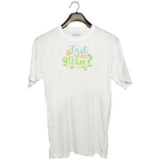                       UDNAG Unisex Round Neck Graphic 'Teacher Student | first grade team' Polyester T-Shirt White                                              