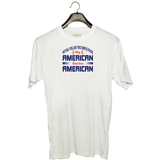                       UDNAG Unisex Round Neck Graphic 'American | Donalt Trump' Polyester T-Shirt White                                              