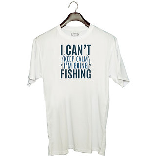                       UDNAG Unisex Round Neck Graphic 'Fishing | I can't keep calm' Polyester T-Shirt White                                              
