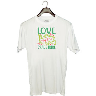                       UDNAG Unisex Round Neck Graphic 'Teacher Student | love my 2nd grade tribe' Polyester T-Shirt White                                              
