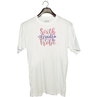                       UDNAG Unisex Round Neck Graphic 'Teacher Student | sixth grade tribe' Polyester T-Shirt White                                              