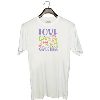                       UDNAG Unisex Round Neck Graphic 'Teacher Student | love my 5th grade tribe' Polyester T-Shirt White                                              