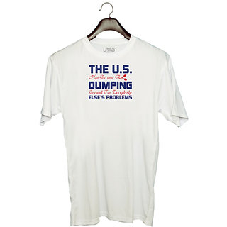                       UDNAG Unisex Round Neck Graphic 'Dumping | Donalt Trump' Polyester T-Shirt White                                              