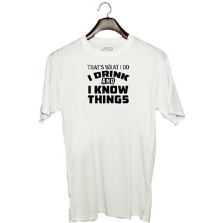                       UDNAG Unisex Round Neck Graphic 'Beer | that's what i do i drink' Polyester T-Shirt White                                              