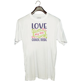                       UDNAG Unisex Round Neck Graphic 'Teacher Student | love my 4th grade tribe' Polyester T-Shirt White                                              