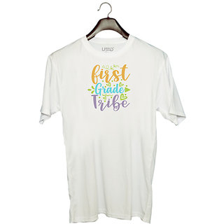                       UDNAG Unisex Round Neck Graphic 'Teacher Student | first grade tribe copy' Polyester T-Shirt White                                              