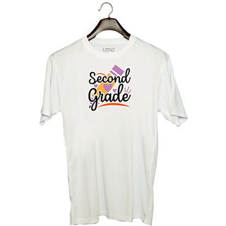                       UDNAG Unisex Round Neck Graphic 'Teacher Student | Second Grade' Polyester T-Shirt White                                              