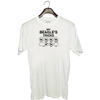                       UDNAG Unisex Round Neck Graphic 'Dogs | My beagles tricks' Polyester T-Shirt White                                              