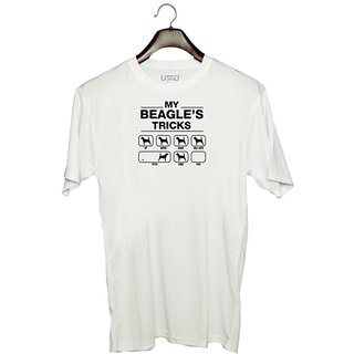                       UDNAG Unisex Round Neck Graphic 'Dogs | My beagles tricks' Polyester T-Shirt White                                              