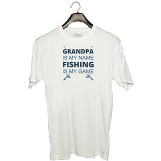                       UDNAG Unisex Round Neck Graphic 'Fishing | Grandpa is my name' Polyester T-Shirt White                                              