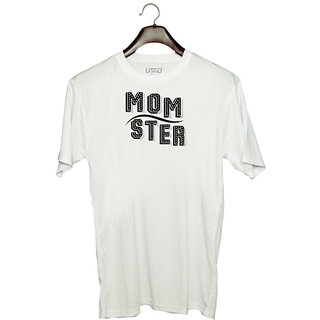                       UDNAG Unisex Round Neck Graphic 'Monster | mom ster copy' Polyester T-Shirt White                                              