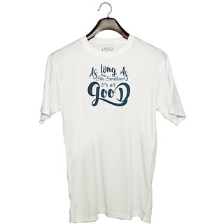                       UDNAG Unisex Round Neck Graphic 'Fishing | As long As' Polyester T-Shirt White                                              