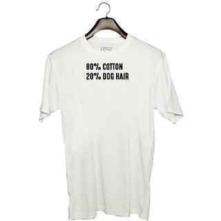                       UDNAG Unisex Round Neck Graphic 'Dogs | 80% cotton 20%dog Hair' Polyester T-Shirt White                                              