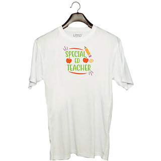                       UDNAG Unisex Round Neck Graphic 'Teacher Student | Special ed teacher' Polyester T-Shirt White                                              