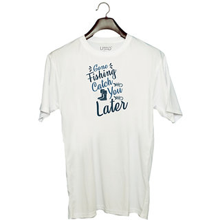                       UDNAG Unisex Round Neck Graphic 'Fishing | Gone fishing' Polyester T-Shirt White                                              