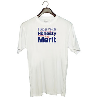                       UDNAG Unisex Round Neck Graphic 'Honesty | Donalt Trump' Polyester T-Shirt White                                              