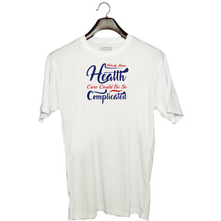                       UDNAG Unisex Round Neck Graphic 'Health Complicated | Donalt Trump' Polyester T-Shirt White                                              