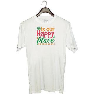                       UDNAG Unisex Round Neck Graphic 'Christmas | this is our happy place' Polyester T-Shirt White                                              
