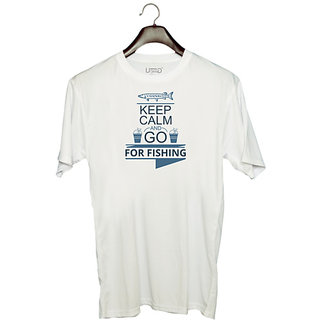                       UDNAG Unisex Round Neck Graphic 'Fishing | Keep calm and go' Polyester T-Shirt White                                              