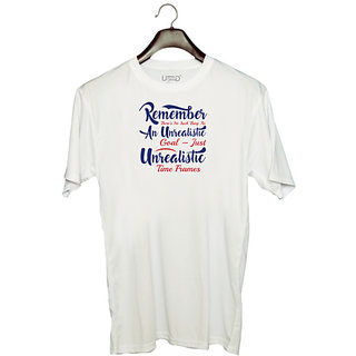                       UDNAG Unisex Round Neck Graphic 'Unrealistic | Donalt Trump' Polyester T-Shirt White                                              