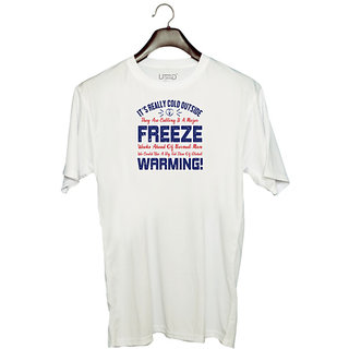                       UDNAG Unisex Round Neck Graphic 'Freez warming | Donalt Trump' Polyester T-Shirt White                                              