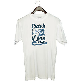                       UDNAG Unisex Round Neck Graphic 'Fishing | Catch me' Polyester T-Shirt White                                              