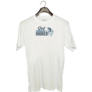                       UDNAG Unisex Round Neck Graphic 'Fishing | Get Hooked' Polyester T-Shirt White                                              