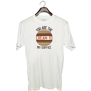                       UDNAG Unisex Round Neck Graphic 'Coffee | you are the cream to my coffee' Polyester T-Shirt White                                              