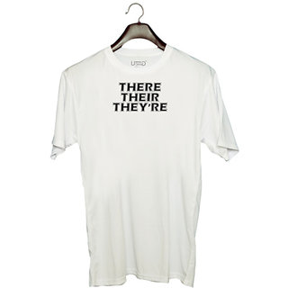                       UDNAG Unisex Round Neck Graphic '| there their they're' Polyester T-Shirt White                                              
