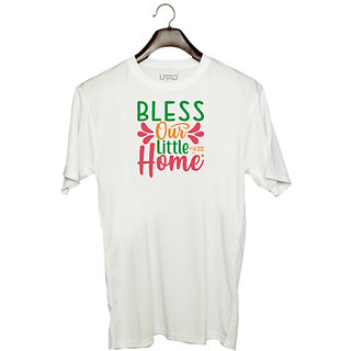                       UDNAG Unisex Round Neck Graphic 'Christmas | blese our little home' Polyester T-Shirt White                                              