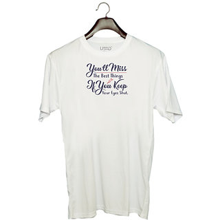                       UDNAG Unisex Round Neck Graphic 'You'll miss if you keep your eyes shut | Dr. Seuss' Polyester T-Shirt White                                              
