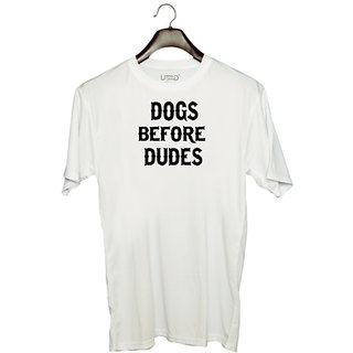                       UDNAG Unisex Round Neck Graphic 'Dogs | Dog before Dud' Polyester T-Shirt White                                              