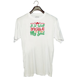                       UDNAG Unisex Round Neck Graphic 'Christmas | it is well with my soul' Polyester T-Shirt White                                              