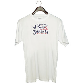                       UDNAG Unisex Round Neck Graphic 'A beast gets rid of the pain of being a man | Dr. Seuss' Polyester T-Shirt White                                              