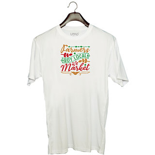                       UDNAG Unisex Round Neck Graphic 'Christmas | farmer boys local merket' Polyester T-Shirt White                                              