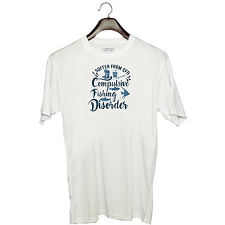                       UDNAG Unisex Round Neck Graphic 'Fishing | I suffer from' Polyester T-Shirt White                                              