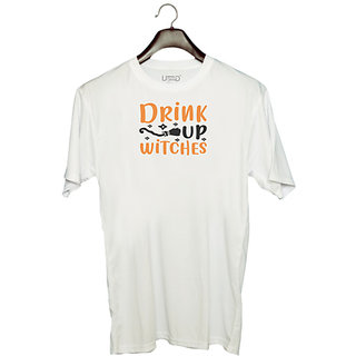                       UDNAG Unisex Round Neck Graphic 'Witches | drink up witches' Polyester T-Shirt White                                              