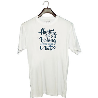                       UDNAG Unisex Round Neck Graphic 'Fishing | Hunting & fishing' Polyester T-Shirt White                                              