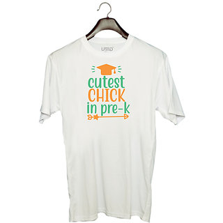                       UDNAG Unisex Round Neck Graphic 'Student teacher | cutest chick in pre-k' Polyester T-Shirt White                                              