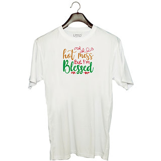                       UDNAG Unisex Round Neck Graphic 'Christmas | hot mess but i'm blessed' Polyester T-Shirt White                                              