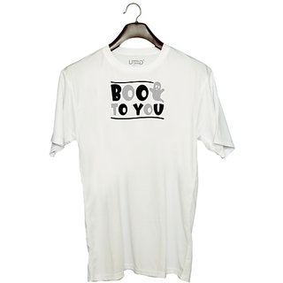                       UDNAG Unisex Round Neck Graphic 'Halloween | BOO TO YOU' Polyester T-Shirt White                                              