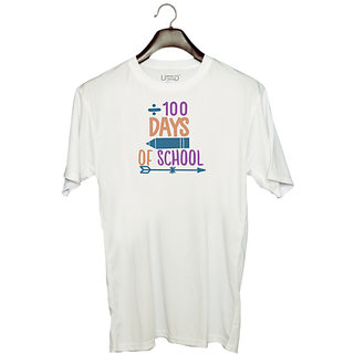                       UDNAG Unisex Round Neck Graphic 'Student teacher | 100 days of schoolll' Polyester T-Shirt White                                              