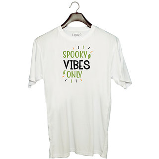                       UDNAG Unisex Round Neck Graphic 'Halloween | SPOOKY VIBES ONLY' Polyester T-Shirt White                                              