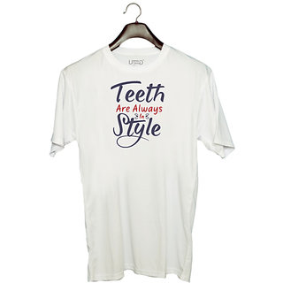                       UDNAG Unisex Round Neck Graphic 'Teeth are always in style | Dr. Seuss' Polyester T-Shirt White                                              