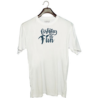                       UDNAG Unisex Round Neck Graphic 'Fishing | Fishing is fun' Polyester T-Shirt White                                              