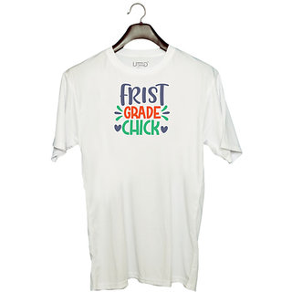                       UDNAG Unisex Round Neck Graphic 'Student teacher | first grade chick' Polyester T-Shirt White                                              