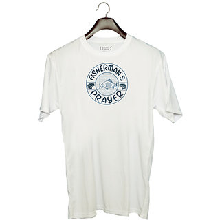                       UDNAG Unisex Round Neck Graphic 'Fishing | Fisherman's prayer' Polyester T-Shirt White                                              