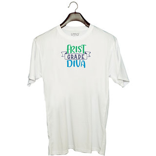                       UDNAG Unisex Round Neck Graphic 'Student teacher | first grade divaaa' Polyester T-Shirt White                                              