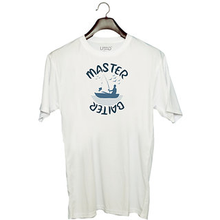                       UDNAG Unisex Round Neck Graphic 'Fishing | Master baiter' Polyester T-Shirt White                                              