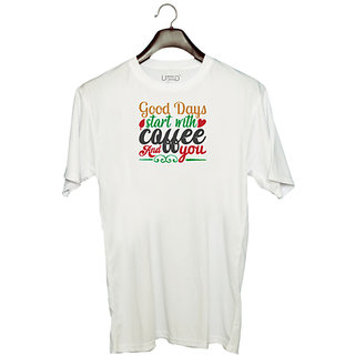                       UDNAG Unisex Round Neck Graphic 'Christmas | good day start with coffee and you' Polyester T-Shirt White                                              
